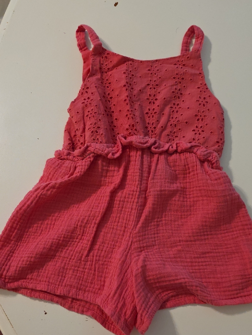 cupcakes & cashmere Coral Eyelet Cotton Romper